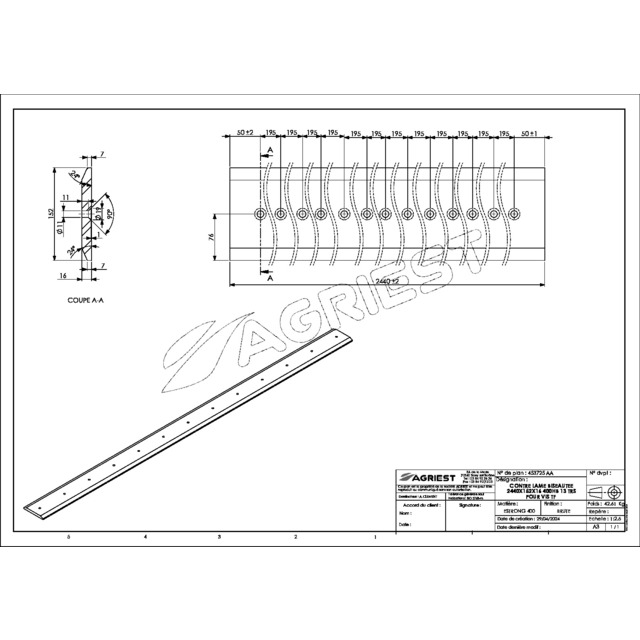Contre Lame 152X16 LG 2440 400HB 13 TRS pour VIS TFØ10 EA 195 référence fournisseur 453725